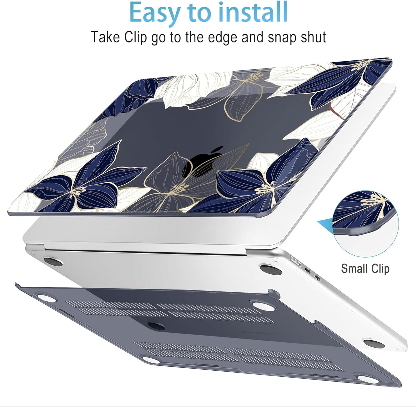 Mektron for 2025 M4 MacBook Air 13.6 Inch A3240 Case Fits 2023 A2681 M2 2024 A3113 M3 Chip with Liquid Retina Display Touch ID, Printed Plastic Hard Shell Cover for MacBook Air 13.6", Gold line Lily