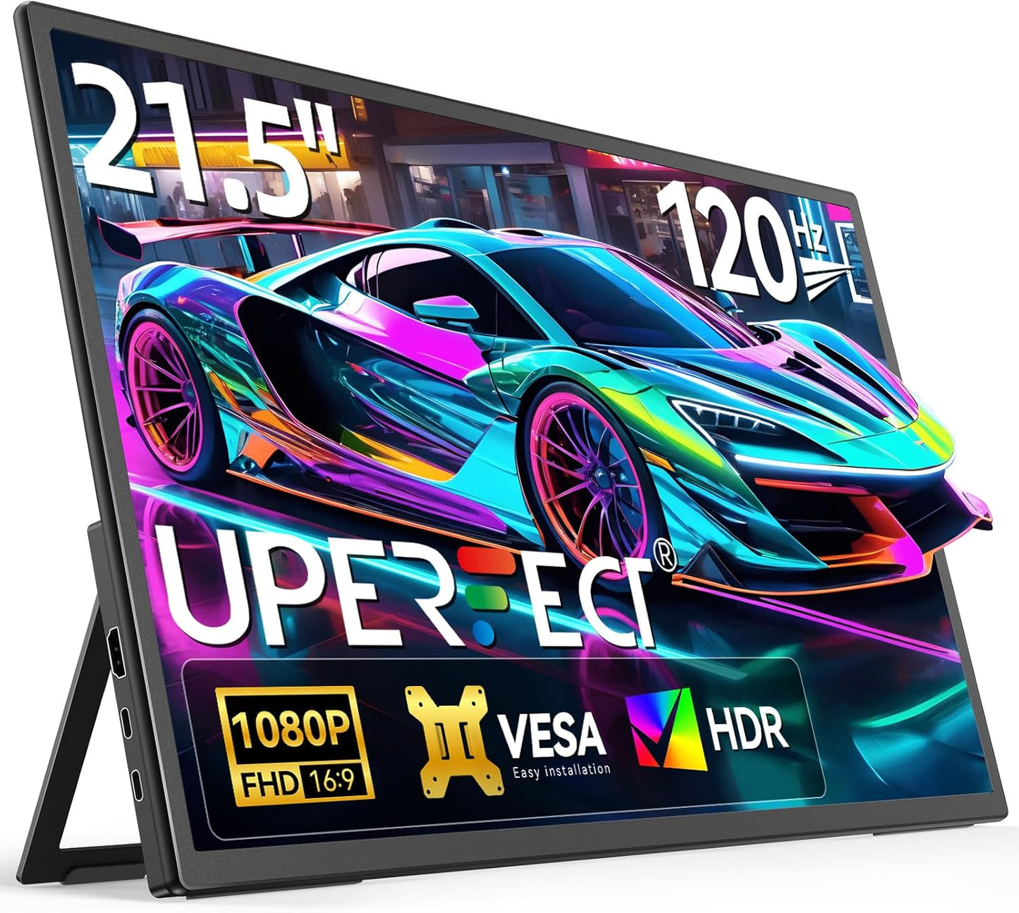 UPERFECT 21.5” 120HZ Portable Monitor w/Kickstand & VESA, Large Portable Gaming Monitor with HDMI Type C, External Dispaly for Laptops, Steamdeck, MacBook, Phones, Mini PC