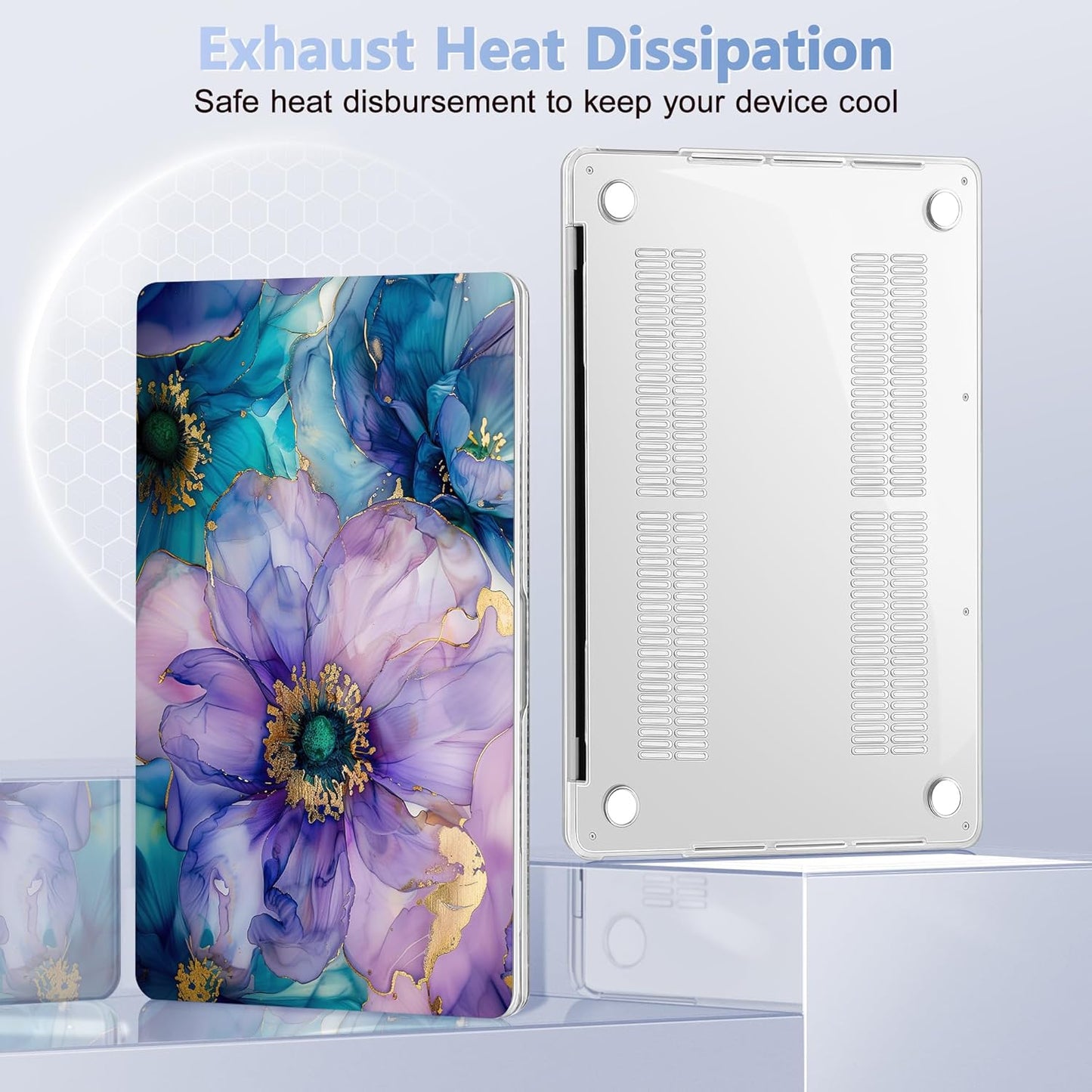 Case for MacBook Pro 13 inch with/Without Touch Bar (2016-2022, M2 A2338 M1 A2289 A2251 A2159 A1989 A1706 A1708), Hard Shell + Keyboard Cover + Dust Plug, Fluid Art Flowers