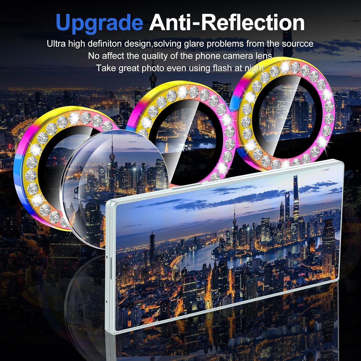 for Samsung Galaxy Z Fold 7 Camera Lens Protector, Individual Metal Ring Tempered Glass Lens Cover, [Strong Adsorption] Scratch Resistant Ultra-Thin HD Clear Lens Cover, 1 Set-Colorful Diamond