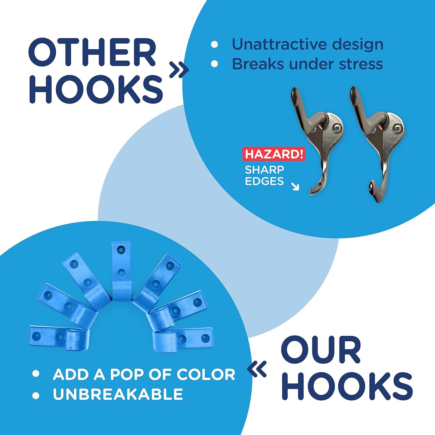 Heavy Duty Hooks for Hanging Coats, Jackets, Backpacks, Baseball Hats - Wall Mounted Rainbow Color Hangers for Kids, Perfect Hook for Classrooms, Bathroom Robes and Towels | J Hook 7-Pack