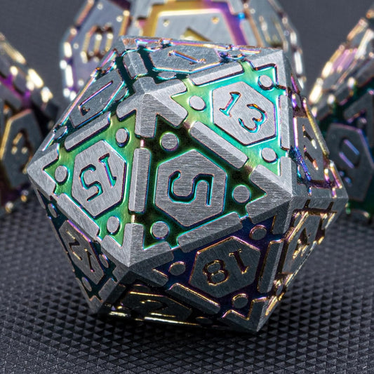 DND Metal Dice Set, Polyhedral Dice Set for RPG D&D Dice with Cracks Dungeons and Dragons Dice Set for RPG TTRPG D&D Die with Gift Case（Silver and Coloured Ink-1）