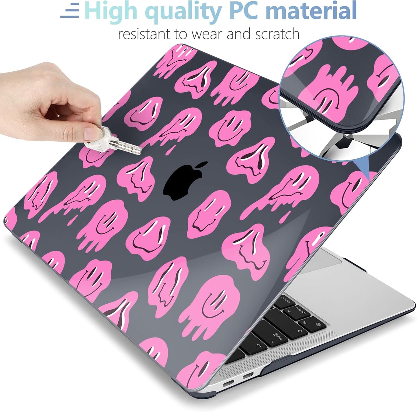 MEEgoodo for MacBook Air 13 inch Case 2021 2020 2019 2018 Released A2337 M1 A2179 A1932 with Touch ID, Plastic Hard Shell & Keyboard Cover Compatible with MacBook Air Case 13.3, Pink Groovy Emoji
