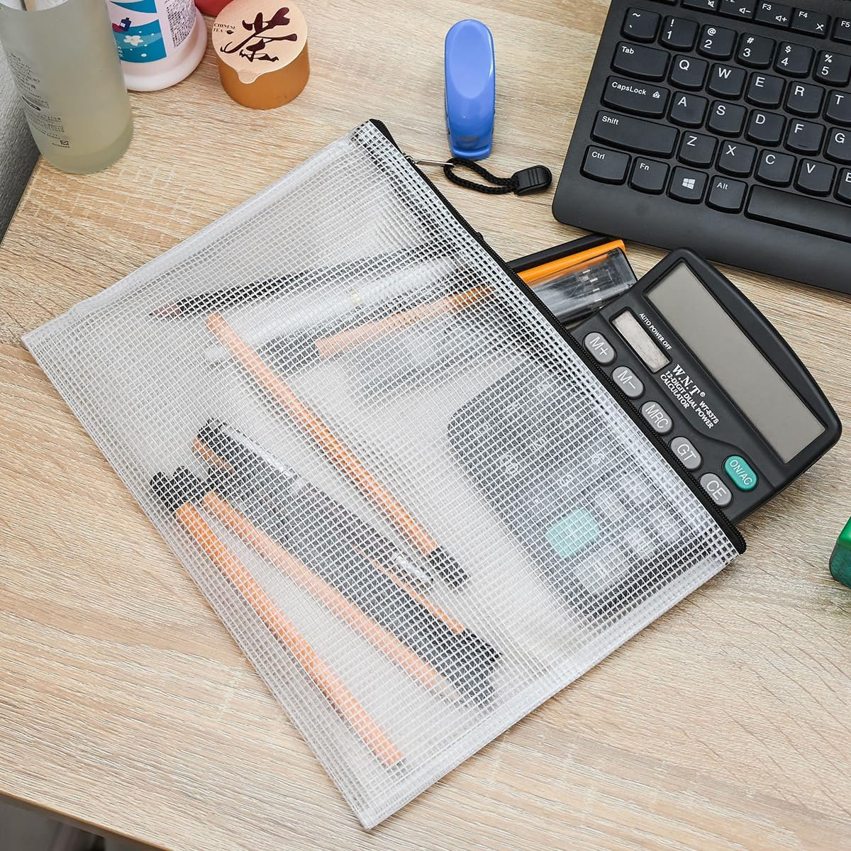 AUSTARK 10 Pcs Zipper File Bags, Waterproof Plastic Mesh Pouch for Office School, Board Game Storage Bags (B5 Size 11.4''x8.2'', White and Black)