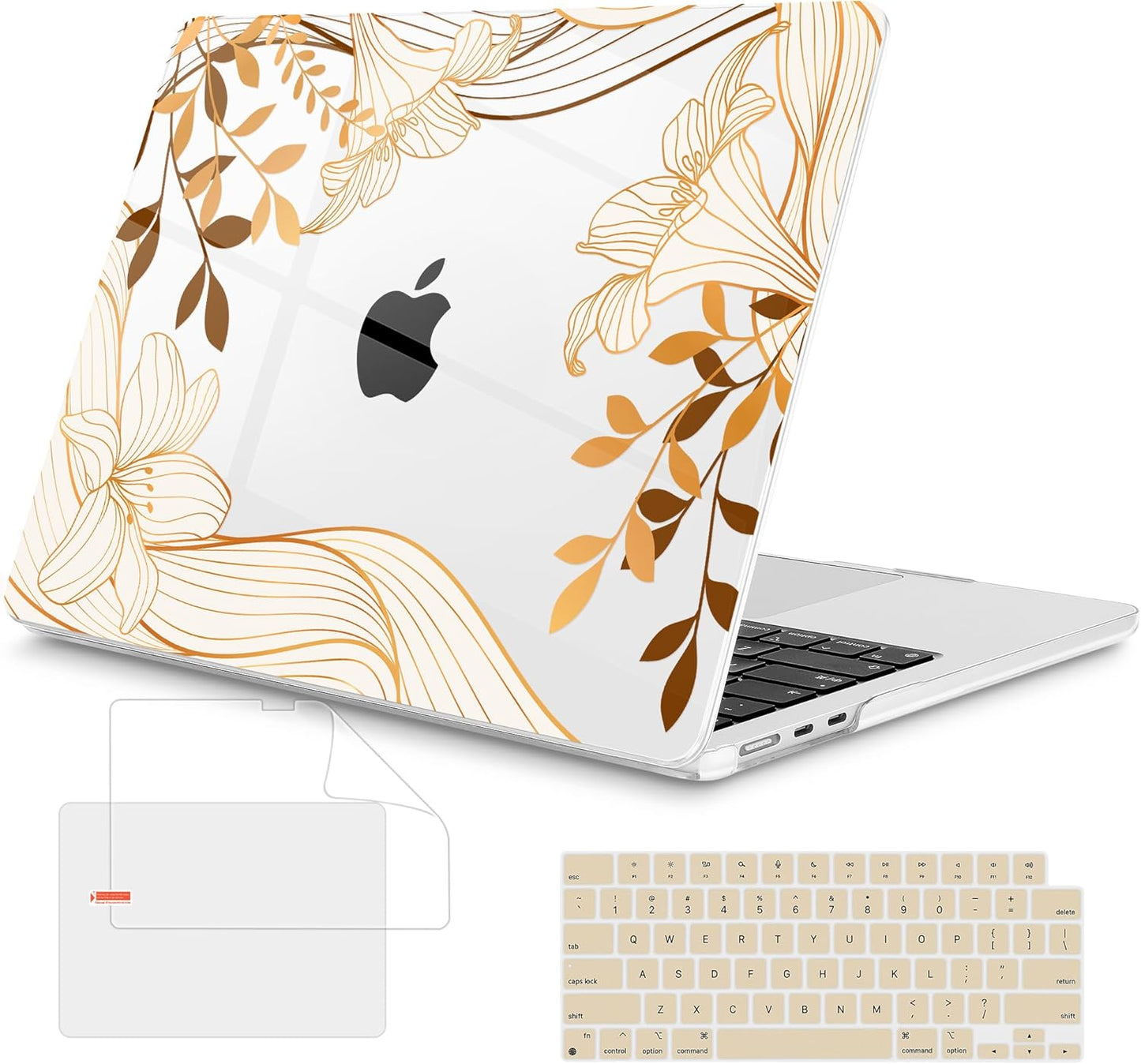 Mektron Compatible with M4 MacBook Air 15 inch Case 2025 A3241 2024 2023 M3 A3114 A2941 M2 Liquid Retina Display Touch ID, Plastic Hard Case & Keyboard Skin & Screen Protector - Waves Florals C352