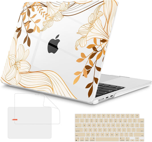 Mektron Compatible with M4 MacBook Air 15 inch Case 2025 A3241 2024 2023 M3 A3114 A2941 M2 Liquid Retina Display Touch ID, Plastic Hard Case & Keyboard Skin & Screen Protector - Waves Florals C352
