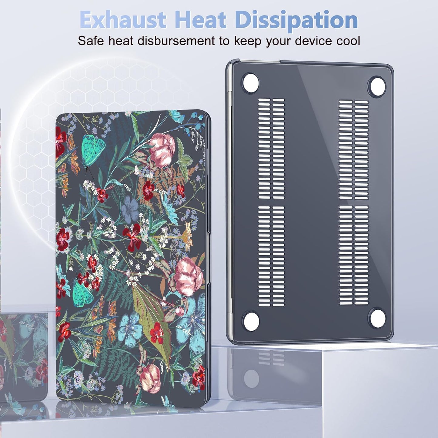 Case for MacBook Air 15 Inch 2025 2024 2023 Release M4 A3241 M3 A3114 M2 A2941, Hard Shell with Screen Protector & Keyboard Cover, Compatible with Touch ID, Flowers & Herbs