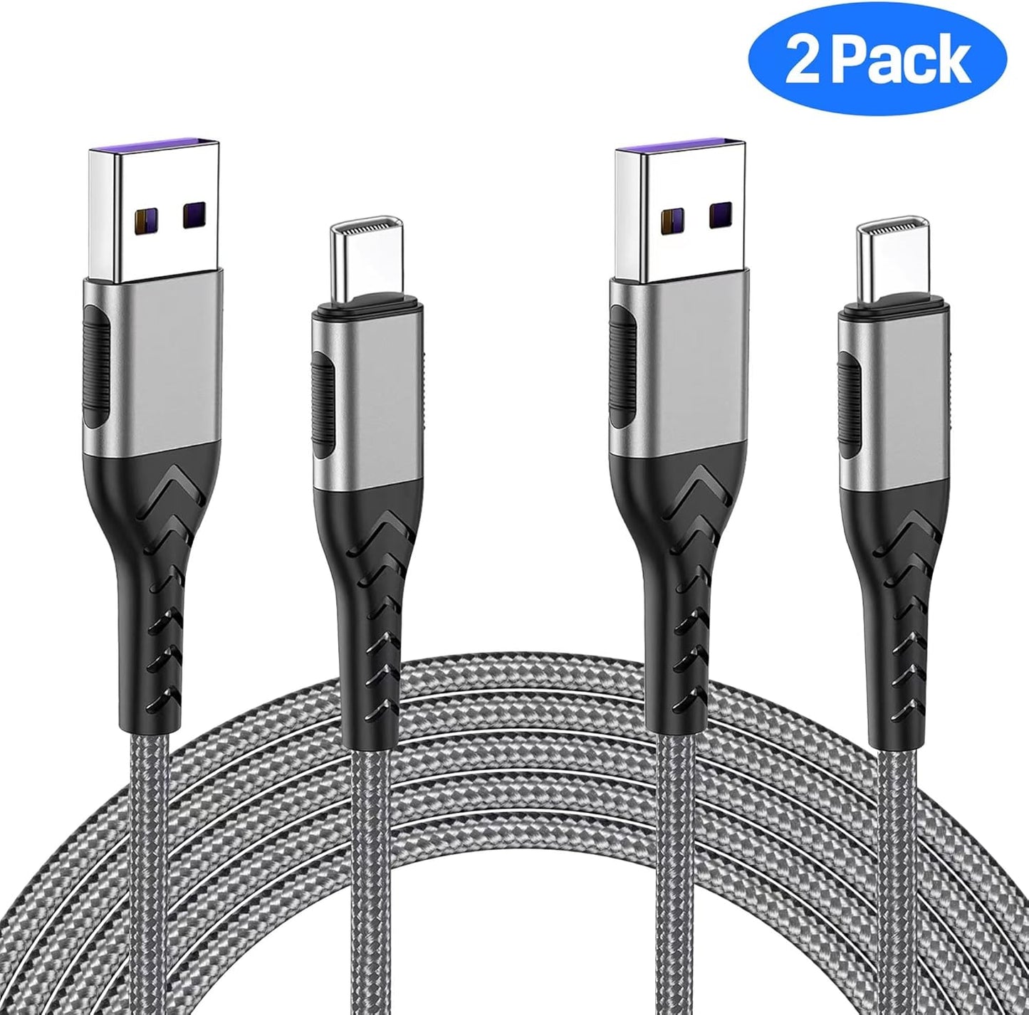 Durcord USB C Cable, Upgarded 2Pack 10ft Fast USB Type C Charging Cable for Android/Phone/Pad/Laptop, Type C Charger Braided USB Cable Compatible withi Phone 16/15/Pro/Plus/Max/Sam.Sung-Silver