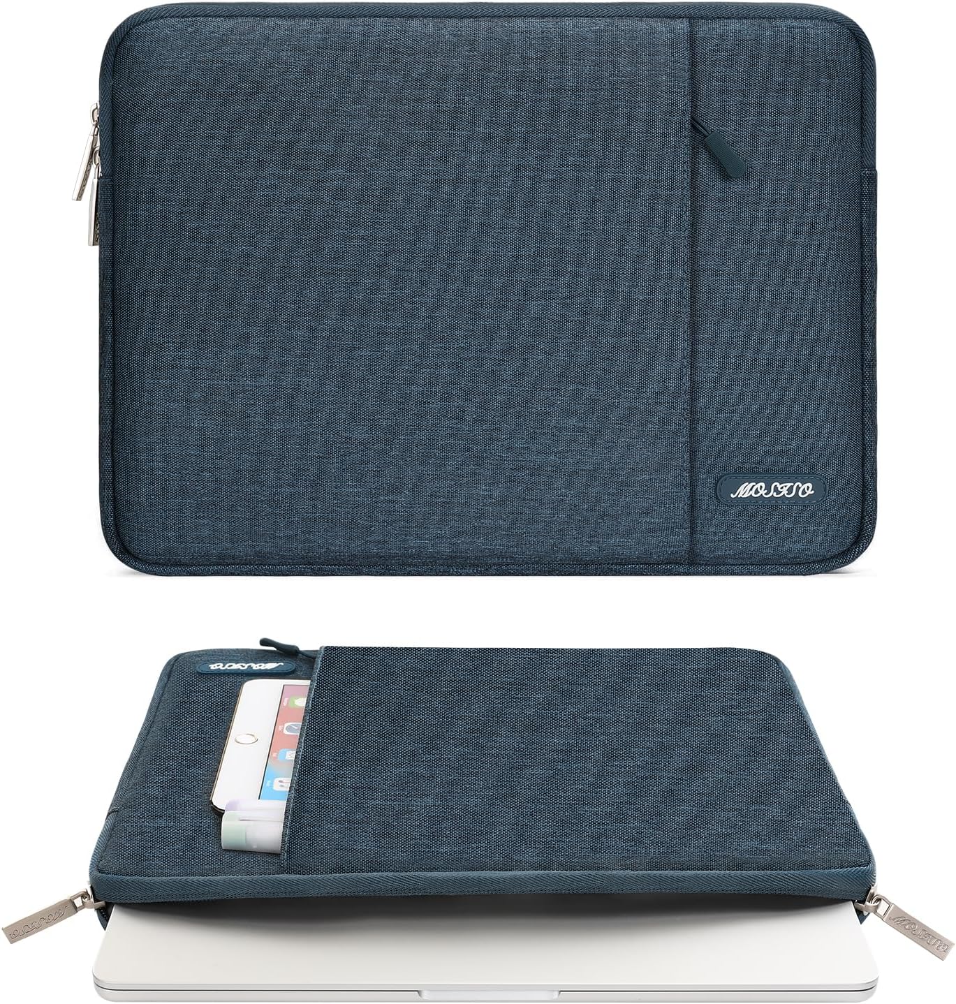MOSISO Laptop Case 16 inch, 15-15.6 inch Laptop Sleeve Compatible with MacBook Pro 16 M4 M3 M2 M1, HP Acer Dell Lenovo ASUS Notebook, Polyester Vertical Computer Sleeve Bag with Pocket, Haze Blue