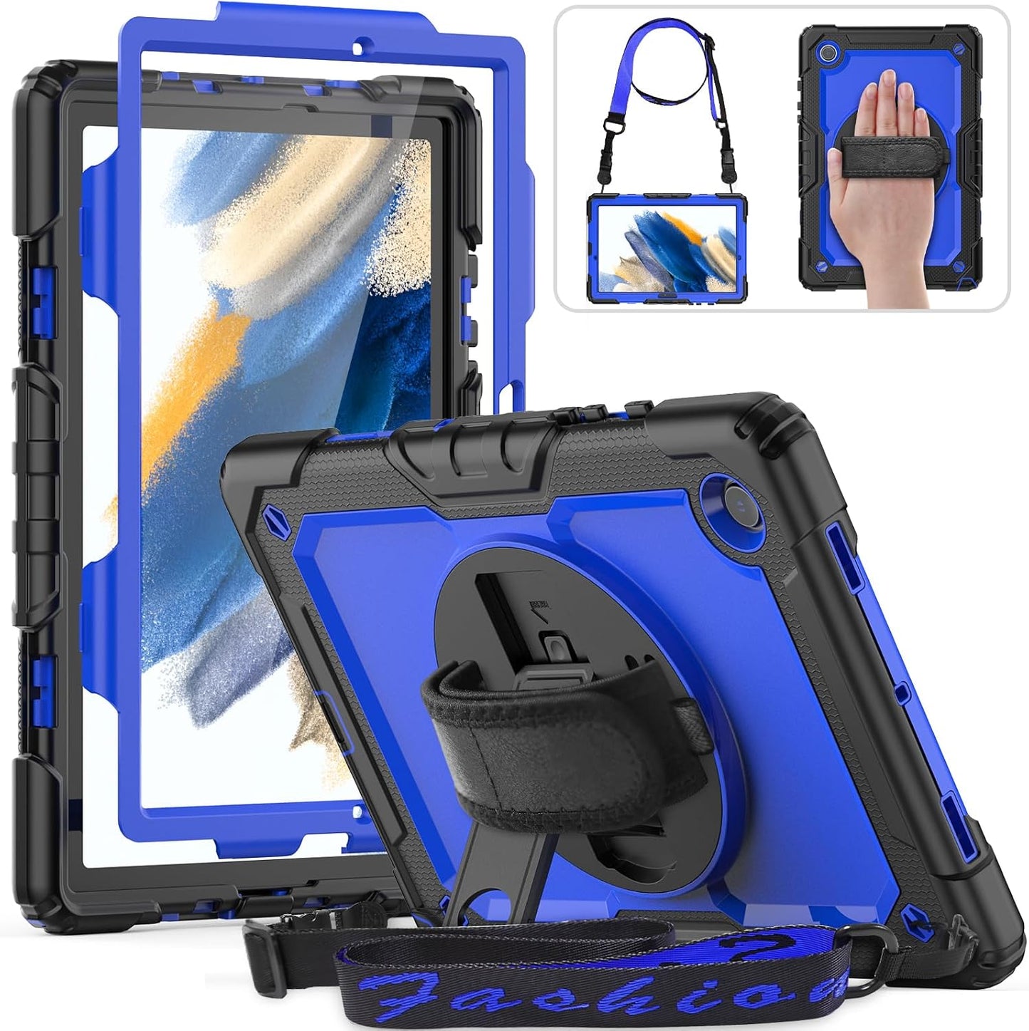 HXCASEAC Case for Samsung Galaxy Tab A8 10.5 inch, Protective with Screen Protector/Hand Strap/Pen Holder, Sturdy Shockproof A8 Tablet Case 2022 SM-X200/X205/X20 - Blue