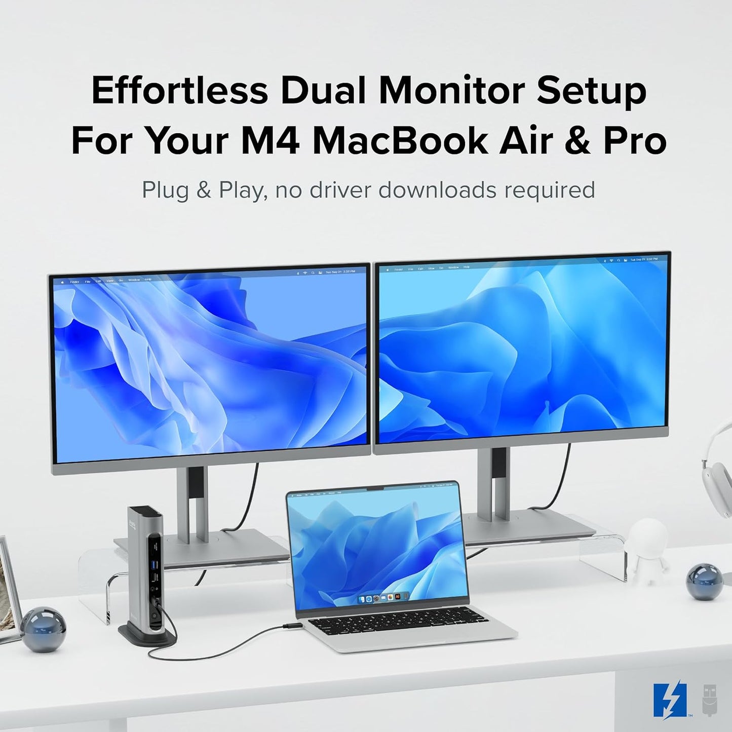 Plugable 16-in-1 Thunderbolt 4 Dock – Dual 4K Monitors for M4 MacBook Air/Pro, 100W Charging, 2X HDMI, 2X DisplayPort, 2.5G Ethernet, 7X USB, MicroSD/SD Card Reader, Audio, Windows & USB4 Compatible