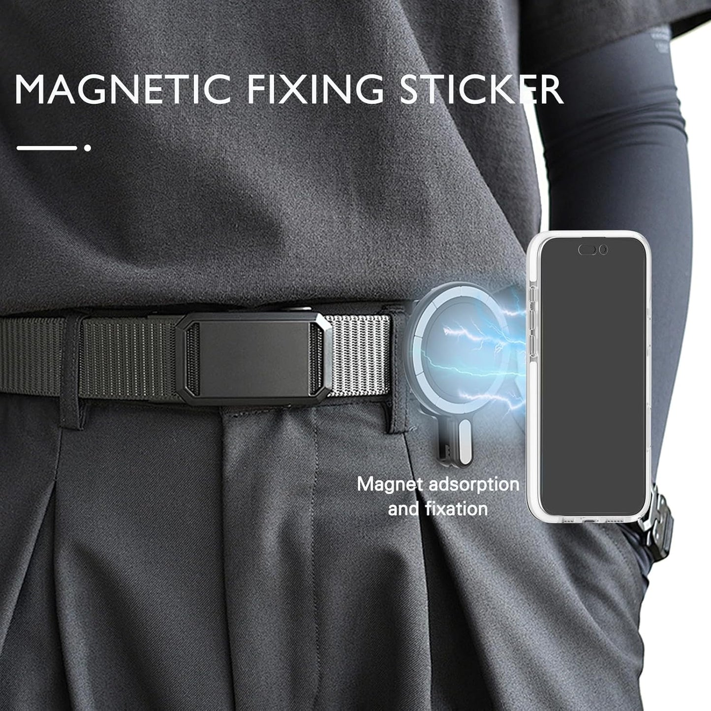 BAISRKE Magnetic Belt Clip Phone Holder, Strong Magnetic Waist Clip Compatible with Phone Cases, Portable & Versatile Accessory for Travel & Outdoor Use - Black