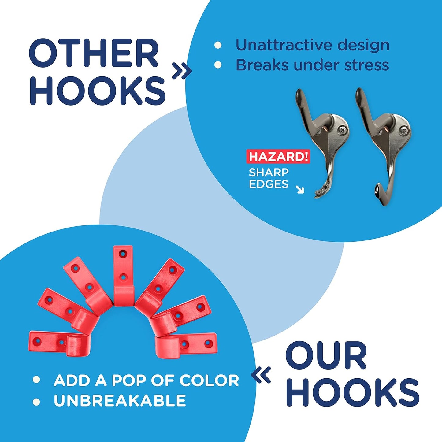 Heavy Duty Hooks for Hanging Coats, Jackets, Backpacks, Baseball Hats - Wall Mounted Rainbow Color Hangers for Kids, Perfect Hook for Classrooms, Bathroom Robes and Towels | J Hook 7-Pack