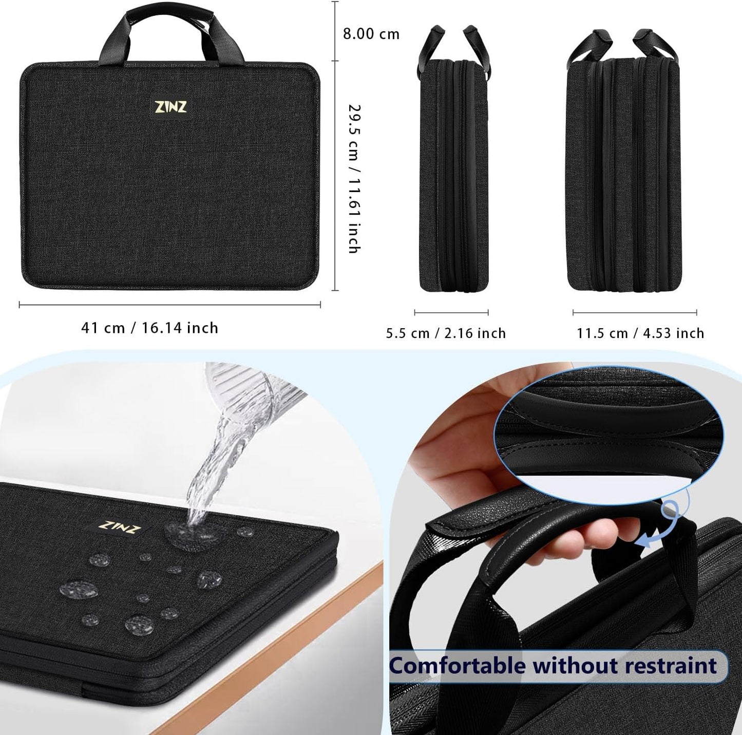 ZINZ Slim Expandable Laptop Case 15.6 Inch Sleeve Upgraded Protective Durable Recycled Carrying Case Compatible with MacBook 15" & 16" and Most 15" 15.6" 16" Notebook,B01K01