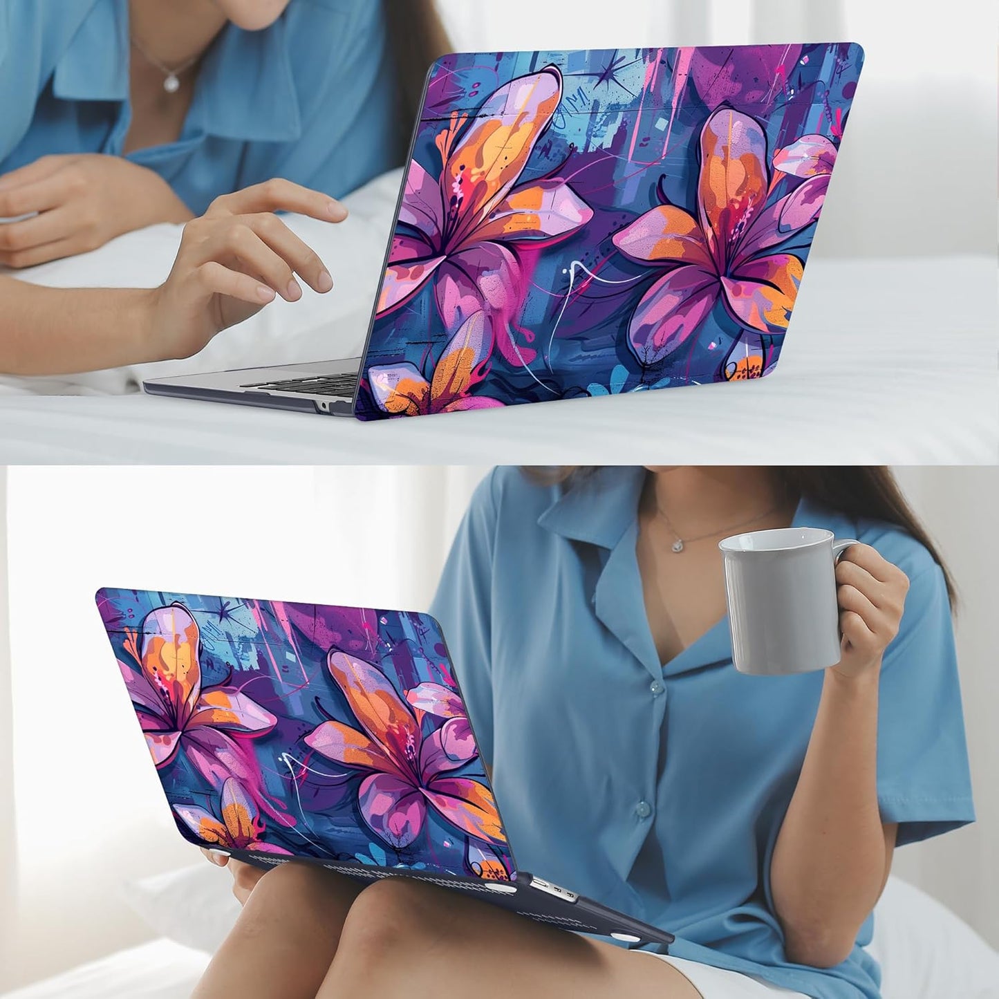 Mektron for 2025 M4 MacBook Air 13.6 Inch A3240 Case Fits 2023 A2681 M2 2024 A3113 M3 Chip with Liquid Retina Display Touch ID, Printed Plastic Hard Shell Cover for MacBook Air 13.6", Graffiti Flower