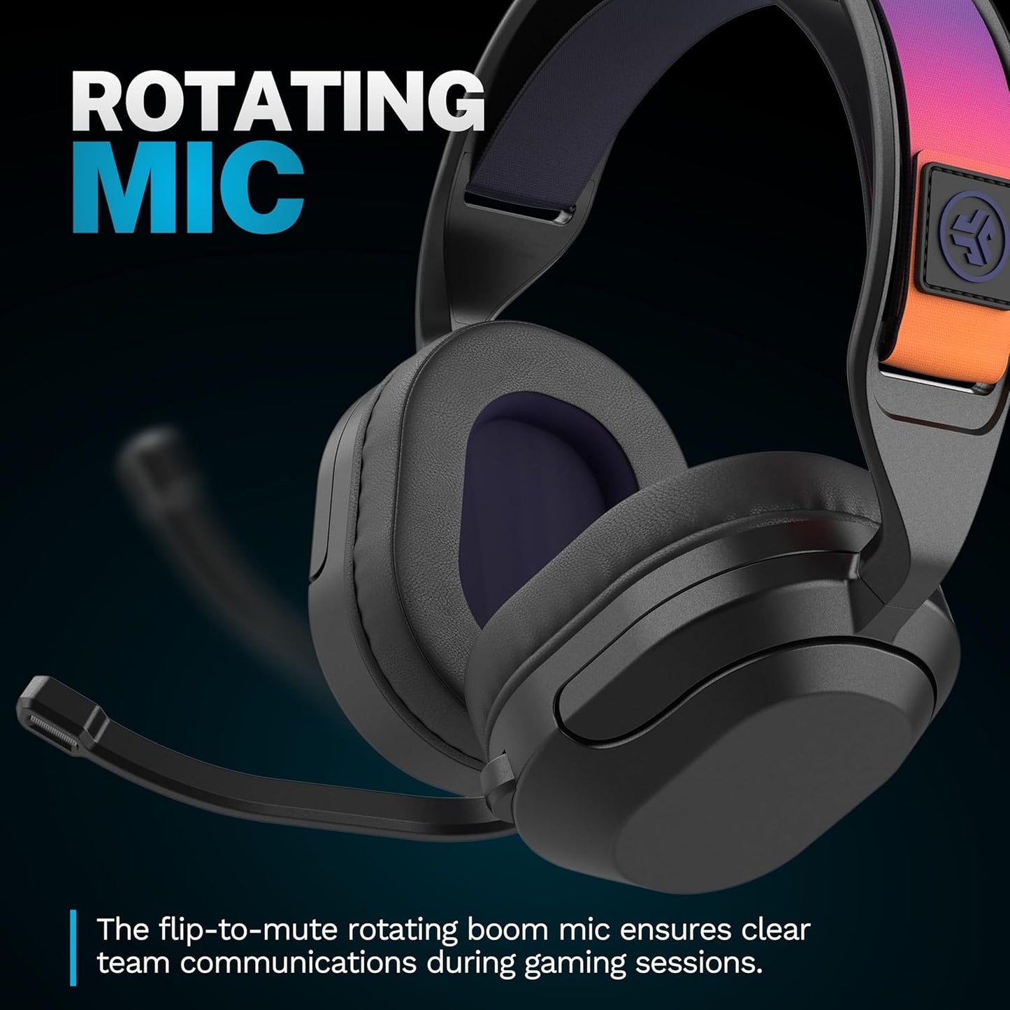 JLab Nightfall Wireless Gaming Headset, All-Night Comfort, 50mm Drivers and Sound Isolating Inner Shelf, Flip-to-Mute Rotating Mic, Dual Wireless Connections, Customization Options with The Lab App