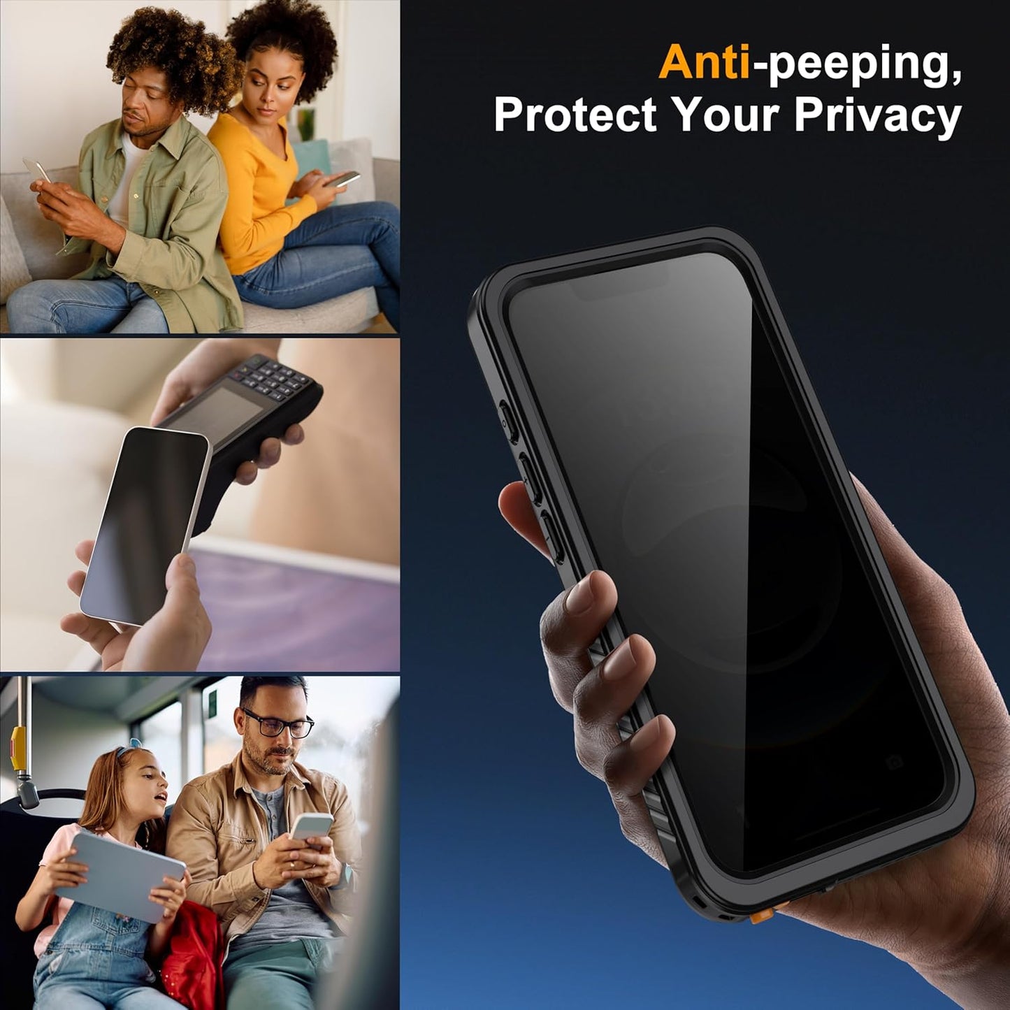 for iPhone 16E Case Waterproof - Built-in Privacy Screen Protector & HD Screen Protector [IP68 Underwater] Shockproof Dustproof Full Body Protection iPhone 16E Phone Case Black