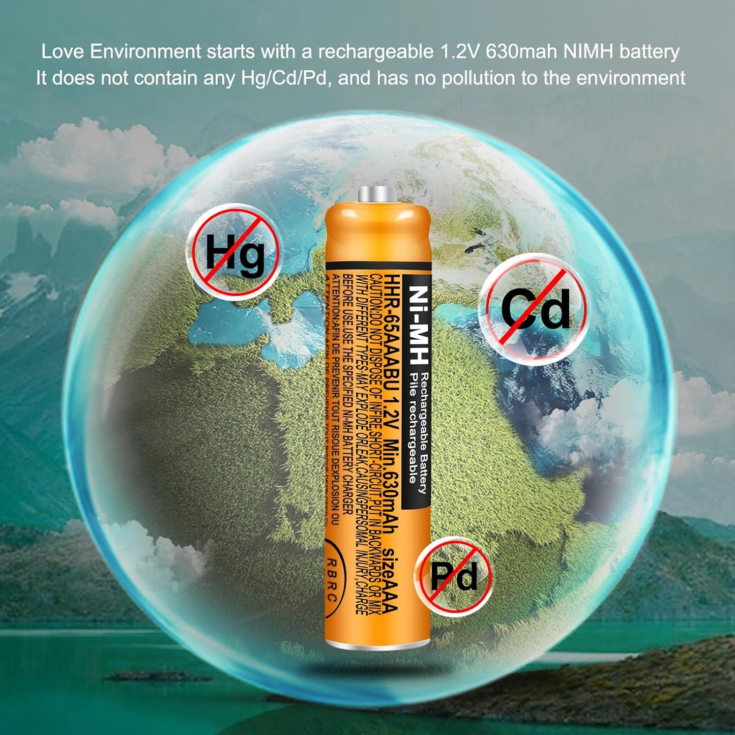 6 Pack HHR-65AAABU NI-MH Rechargeable Batteries 1.2V 630mAh AAA Battery for Panasonic Cordless Telephone Batteries