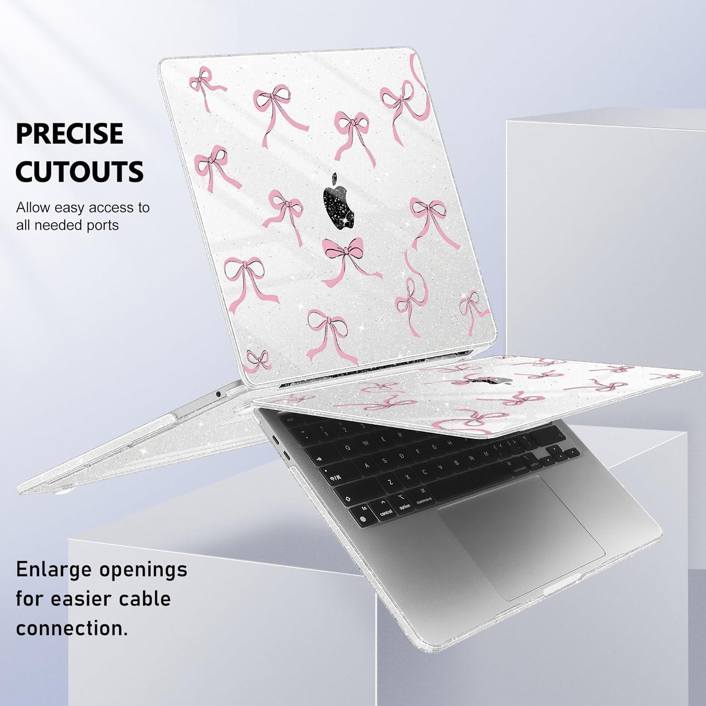 May Chen Case for MacBook Pro 13 inch M2 2023,2022,2021,2020 A2338 M1 A2251 A2289, Plastic Hard Shell Case for MacBook Pro 13" with Touch Bar Fits Touch ID, Clear Glitter Bow