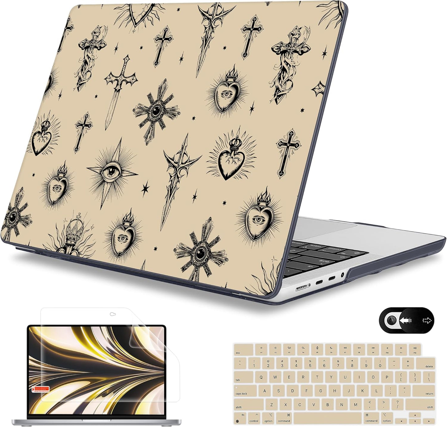 Mektron Case for 2025 MacBook Pro 16" M4 A3403 A3186 M3 A2991 M2 A2780 M1 A2485 (2021/2023/2024) Pro/Max with Touch ID, Hard Shell Plastic Laptop Cover Keyboard Cover Screen Protector, Evil Eye