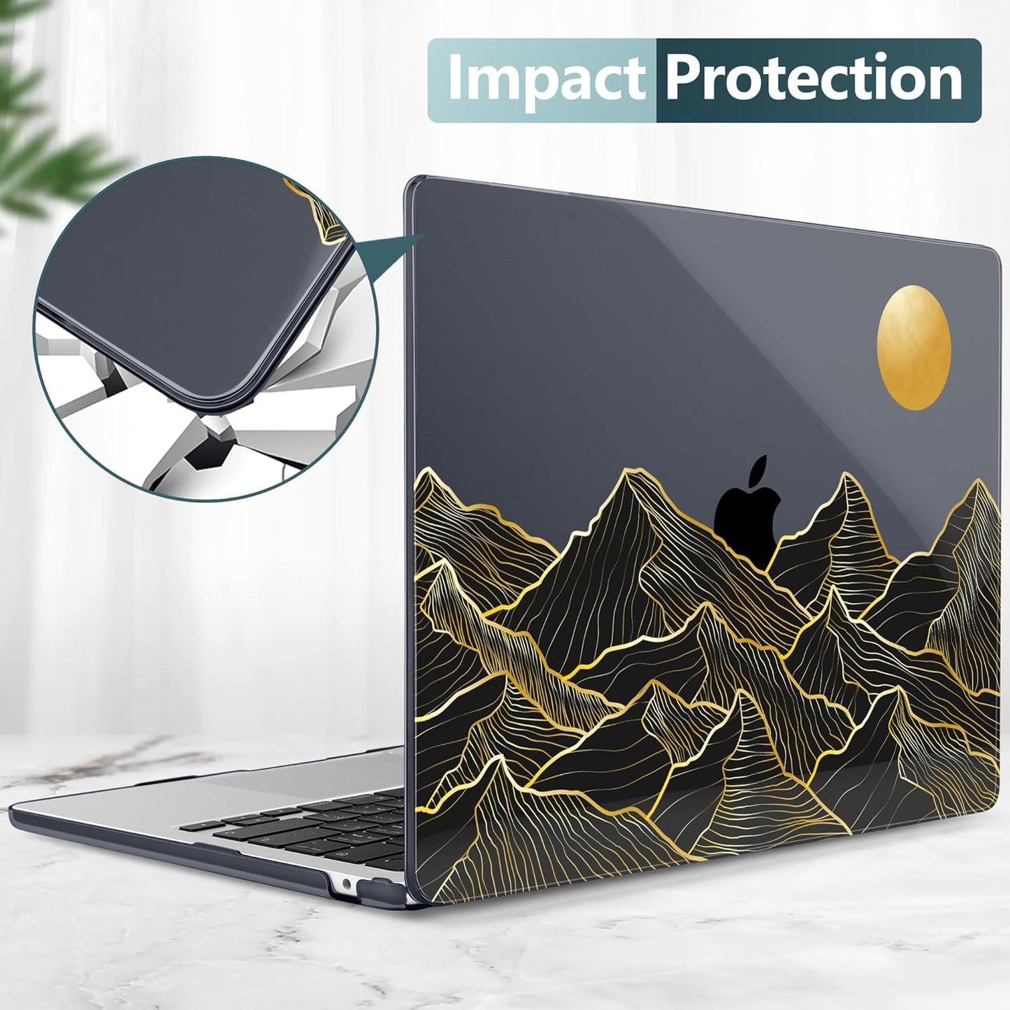 TWOLSKOO Compatible with M4 MacBook Air 15 inch Case 2025-2023 Released Model M4 A3241 M3 A3114 M2 A2941, Plastic Hard Shell & Screen Protector & Keyboard Cover & Trackpad Film, Golden Mountain