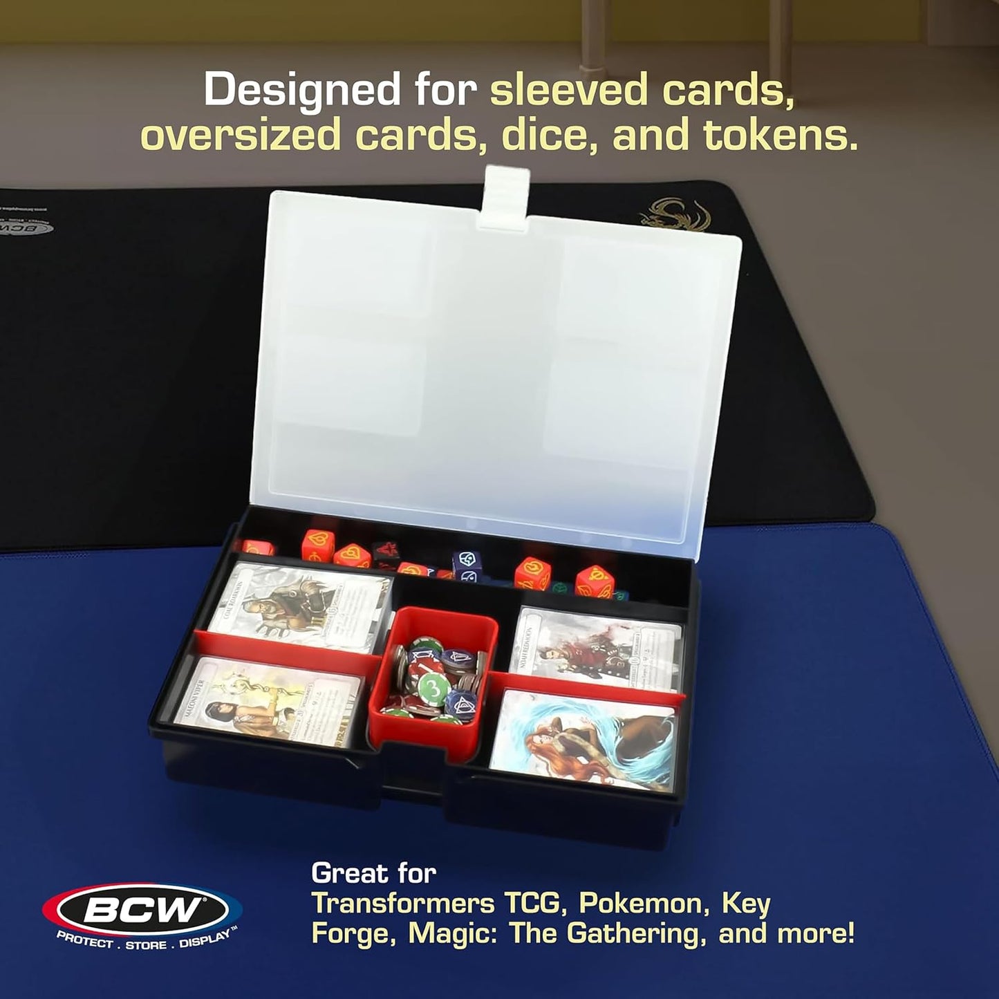 BCW Prime X4 Gaming Box | Playing Card Storage Box for Decks and Game Accessories, Includes Removable Dividers and Dice Trays | Trading Card Storage Box for Gaming (Standard)