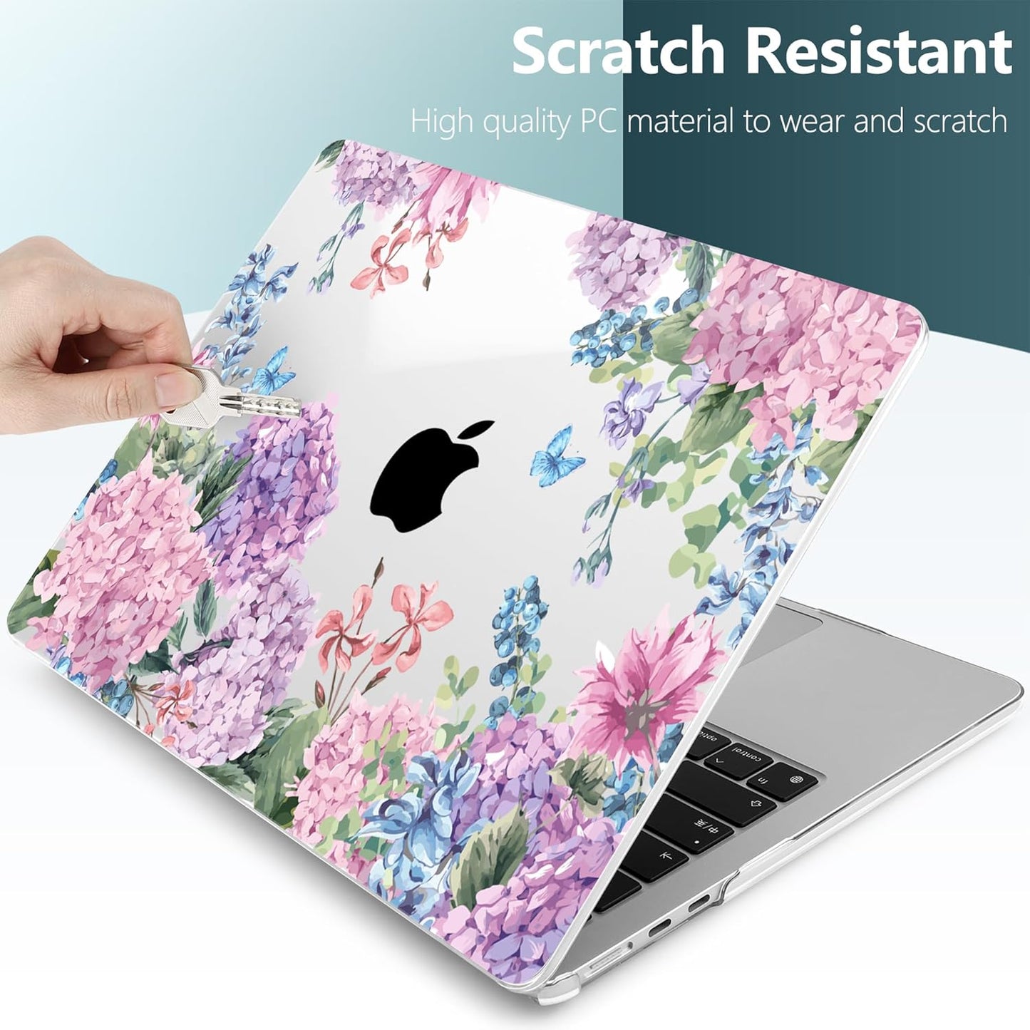 TWOLSKOO for M4 MacBook Air 13.6 inch Case 2025-2022 Release M4 A3240 M3 A3113 M2 A2681, Plastic Hard Shell & Screen Protector & Keyboard Cover & Trackpad Film, Colorful Hydrangea