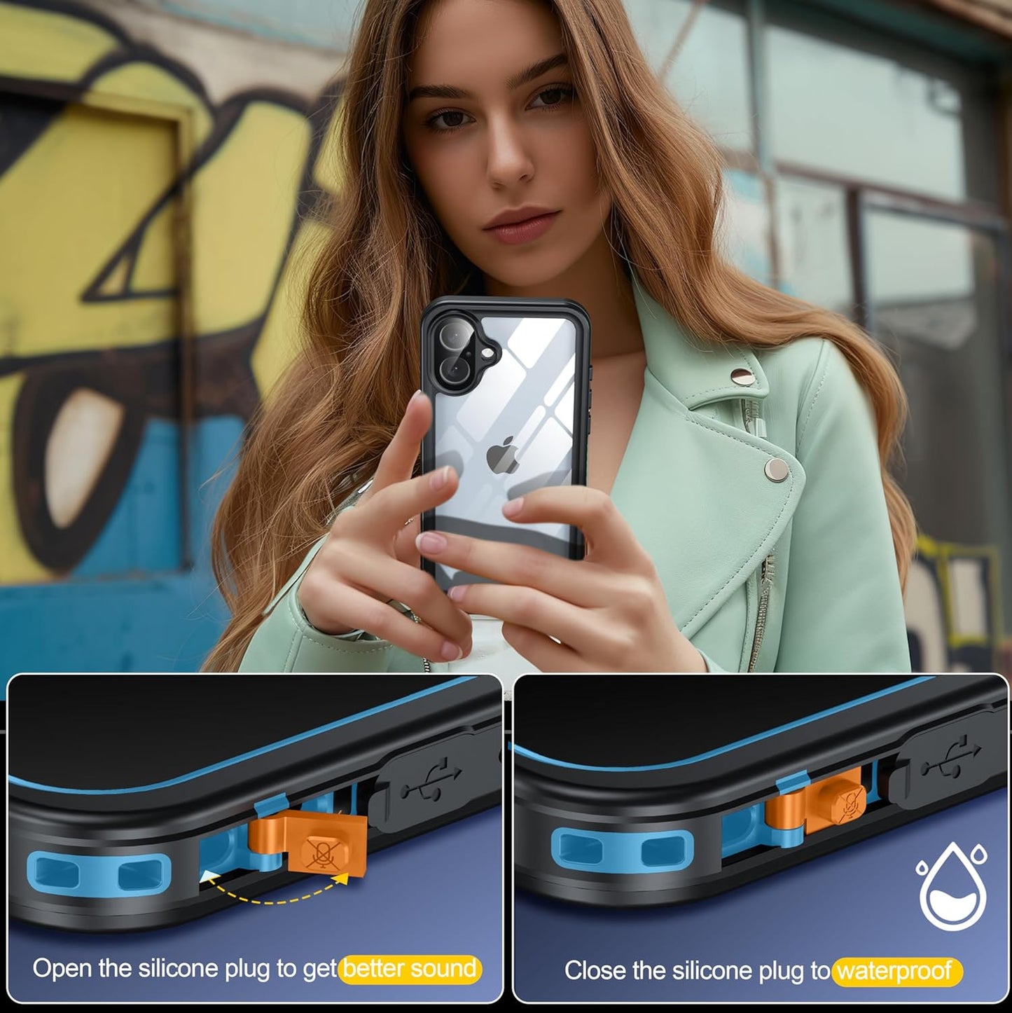 for iPhone 16 Plus Case Waterproof, Built-in Privacy Screen & HD Screen Double Front Frame [IP68 Underwater] Shockproof Dustproof Full Body Protection iPhone 16 Plus Phone Case Blue