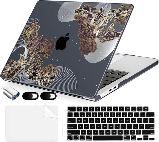 Compatible with MacBook Air 15 inch Case, M4 A3241/M3 A3114/M2 A2941 (Released 2025 to 2023), Hard Shell, Keyboard Cover, Screen Protector, Webcam Cover & Type-C Adapter, 017