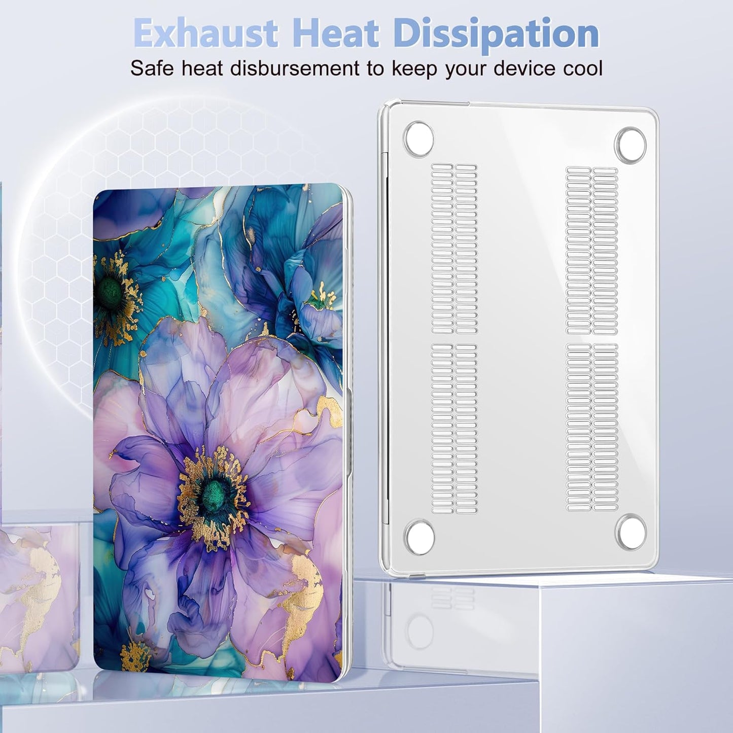 Case for MacBook Air 15 Inch 2025 2024 2023 Release M4 A3241 M3 A3114 M2 A2941, Hard Shell with Screen Protector & Keyboard Cover, Compatible with Touch ID, Fluid Art Flowers