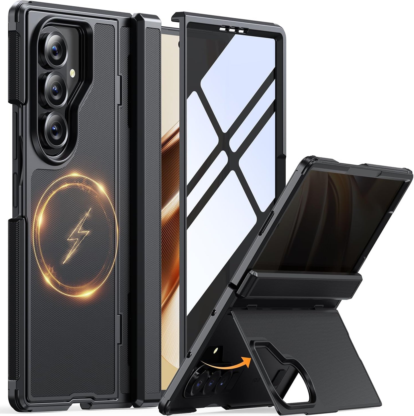 JUESHITUO for Samsung Galaxy Z Fold 7 Case with Privacy Screen Protector, Hidden Kickstand & MagSafe, Military Shockproof Cover for Galaxy Z Fold 7, Hinge Protection, Black