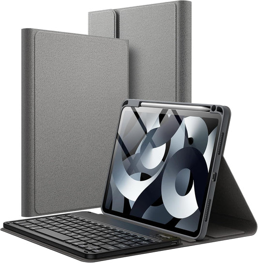 JETech Keyboard Case for iPad Air 11-Inch M3/M2 (2025/2024), iPad Air 5th/4th (10.9-Inch 2022/2020) with Pencil Holder, Magnetic Detachable Bluetooth Keyboard, TPU Back Stand Cover (Space Gray)
