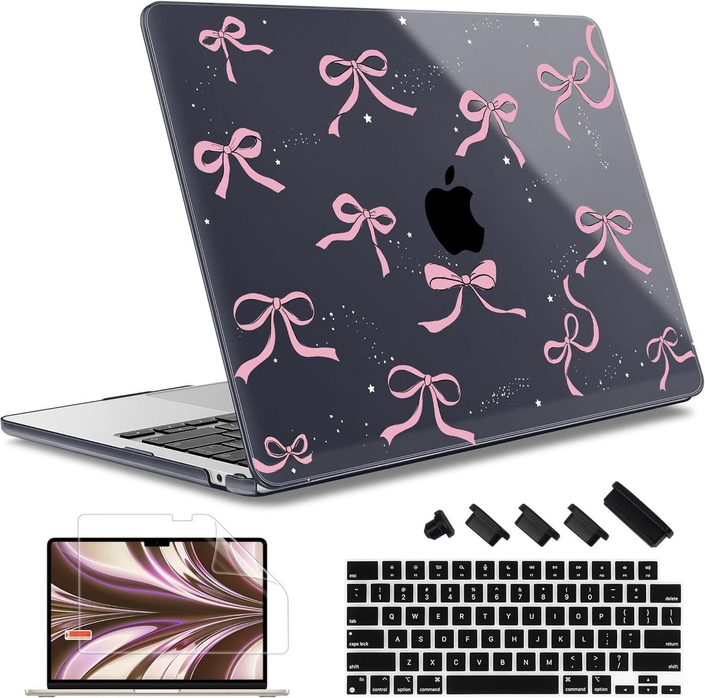 May Chen for MacBook Air 13.6 inch Case A3240 M4 A3113 M3 A2681 M2 with Retina Dispaly, 2025 2024 2023 2022 Release, Plastic Hard Shell Case with Screen Protector & Keyboard Cover, Crystal Black Bow