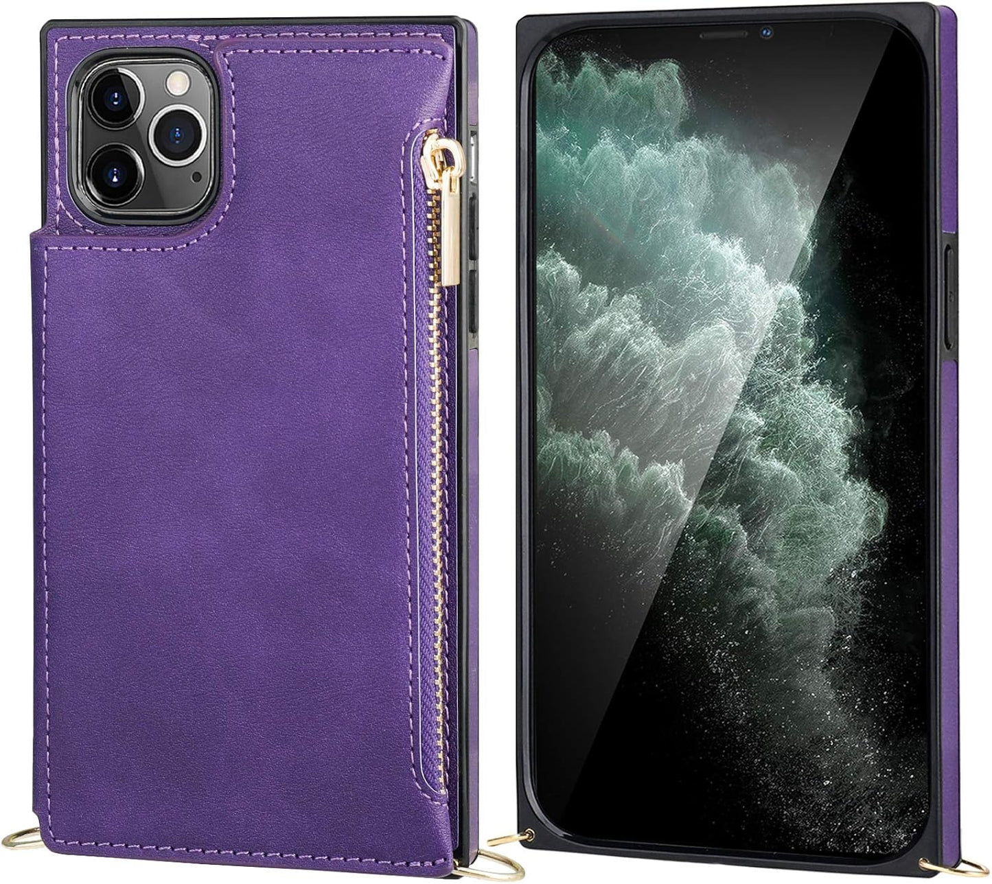 Bocasal Crossbody Wallet Case for iPhone 11 Pro with Card Holder,Zipper Card Slot Protector Shockproof Purse Cover with Removable Cross Body Strap 5.8 Inch(Purple)