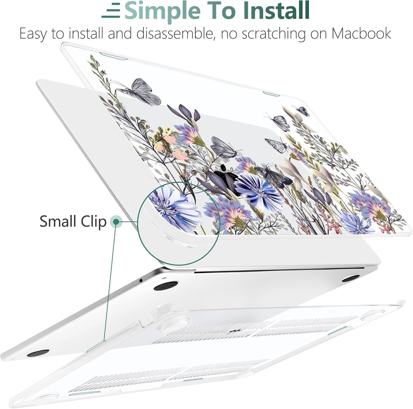 TWOLSKOO Compatible with M4 MacBook Air 15 inch Case 2025-2023 Released Model M4 A3241 M3 A3114 M2 A2941, Plastic Hard Shell & Screen Protector & Keyboard Cover & Type C Adapter, Garden Flower