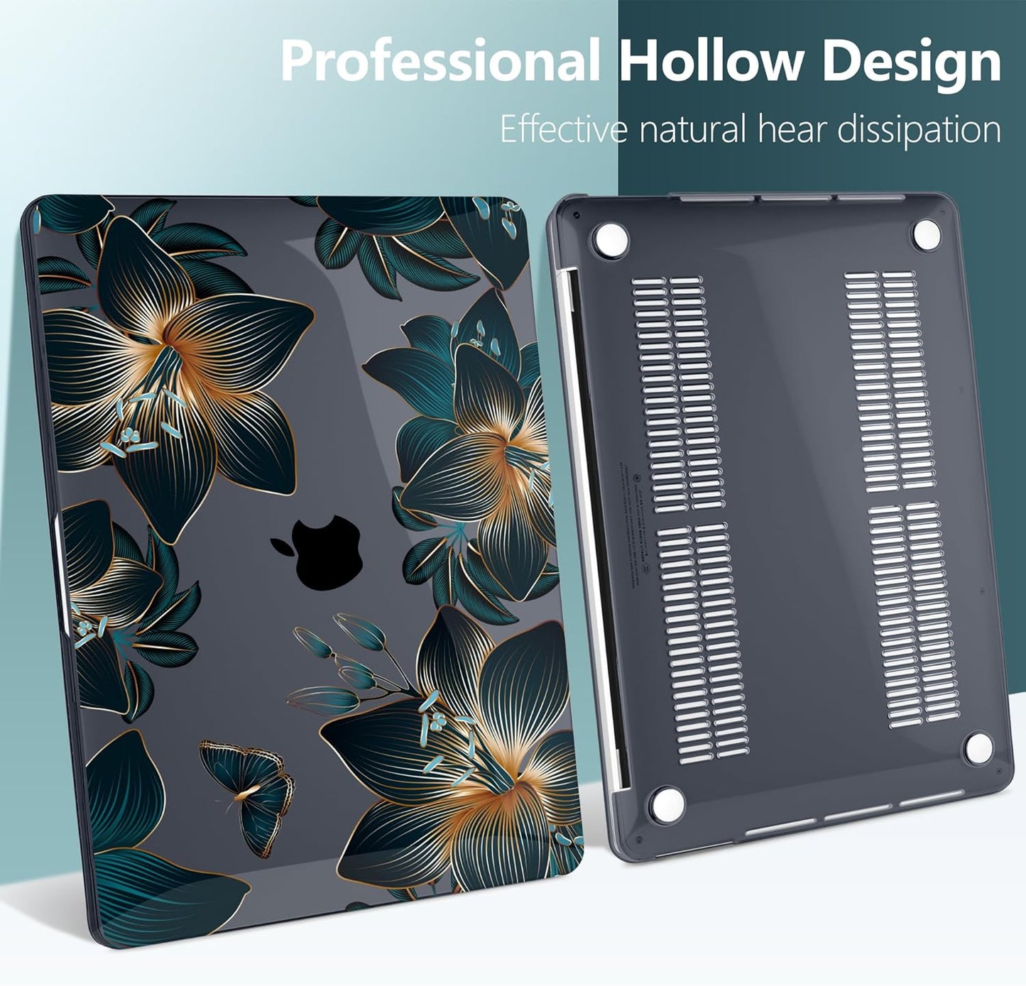 TWOLSKOO Compatible with MacBook Pro 13 inch Case 2023-2016 A2338 M2/M1 A2251 A2289 A2159 A1989 A1706, Plastic Hard Shell Cover & Keyboard Skin & Screen Protector - Golden Lilies