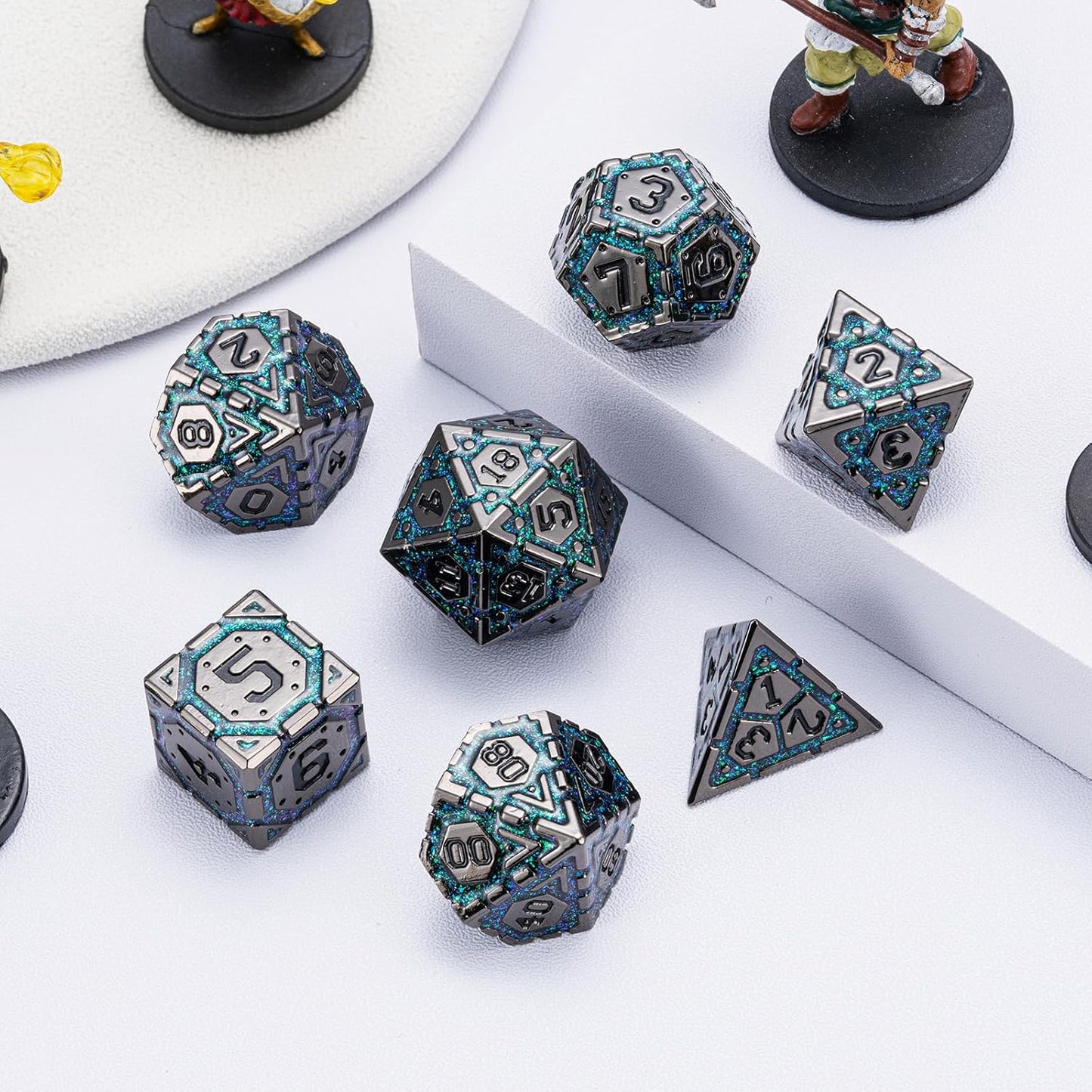 DND Metal Dice Set, Polyhedral Dice Set for RPG D&D Dice with Cracks Dungeons and Dragons Dice Set for RPG TTRPG D&D Die with Gift Case(Black Nickel Dark Green)