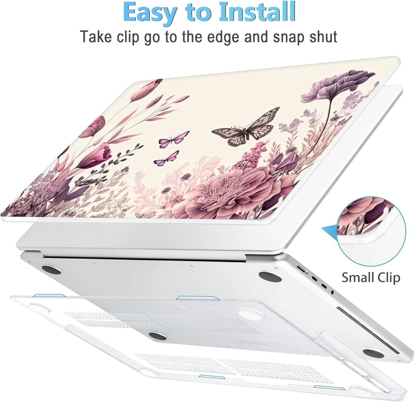 Mektron Case for MacBook Pro 16" M4 A3403 A3186 M3 A2991 M2 A2780 M1 A2485 (2021/2023/2024) Pro/Max with Touch ID, Hard Shell Plastic Laptop Cover Keyboard Cover, Butterfly Flower C074