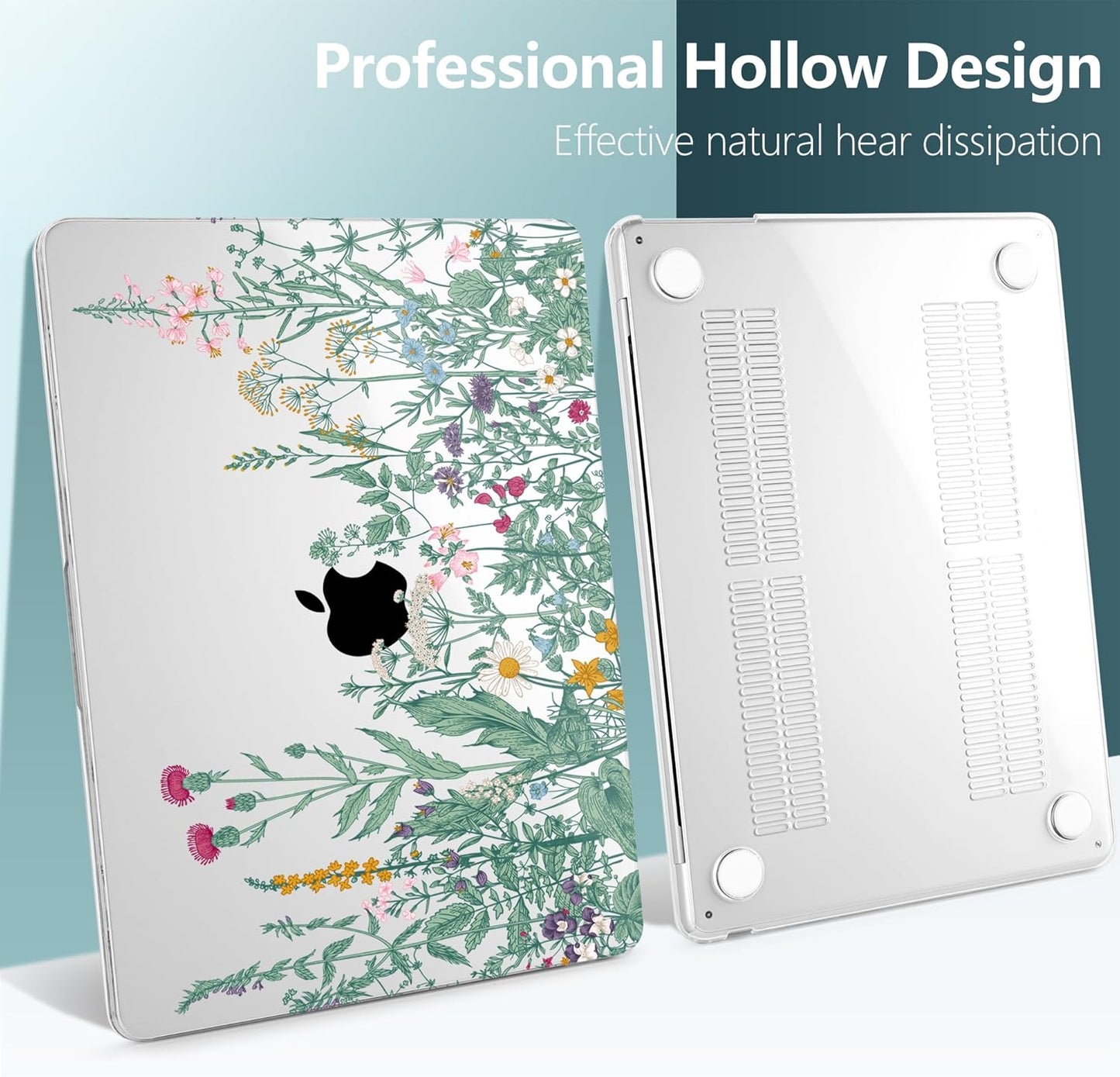 TWOLSKOO Compatible with M4 MacBook Air 15 inch Case 2025-2023 Released Model M4 A3241 M3 A3114 M2 A2941, Plastic Hard Shell & Screen Protector & Keyboard Cover & Trackpad Film, Botanical Illustration