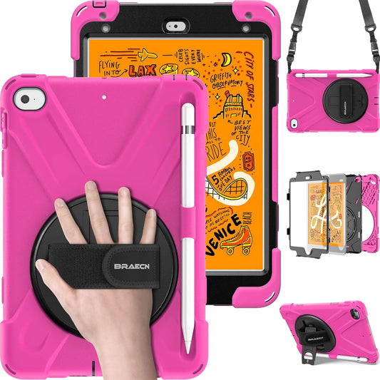 BRAECN iPad mini 5 Case,iPad mini 4 Case, Heavy Duty Shockproof Protective Rugged Case with Pencil Holder,Hand Strap,Kickstand, Shoulder Strap for iPad mini 5th/4th Generation 7.9 Inch for Kids