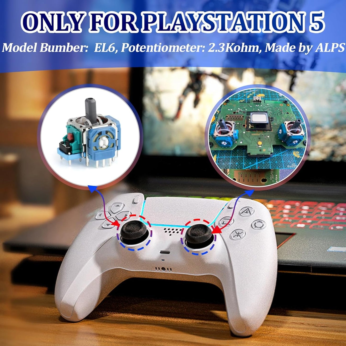 for PS5 Joysticks Replacement for Sony PlayStation 5 PS5 Controller Joystick Replacement for PS5 Analog Stick Replacement Module Potentiometer for PS5 Joystick Thumb Stick Replacement Part (2Pack)