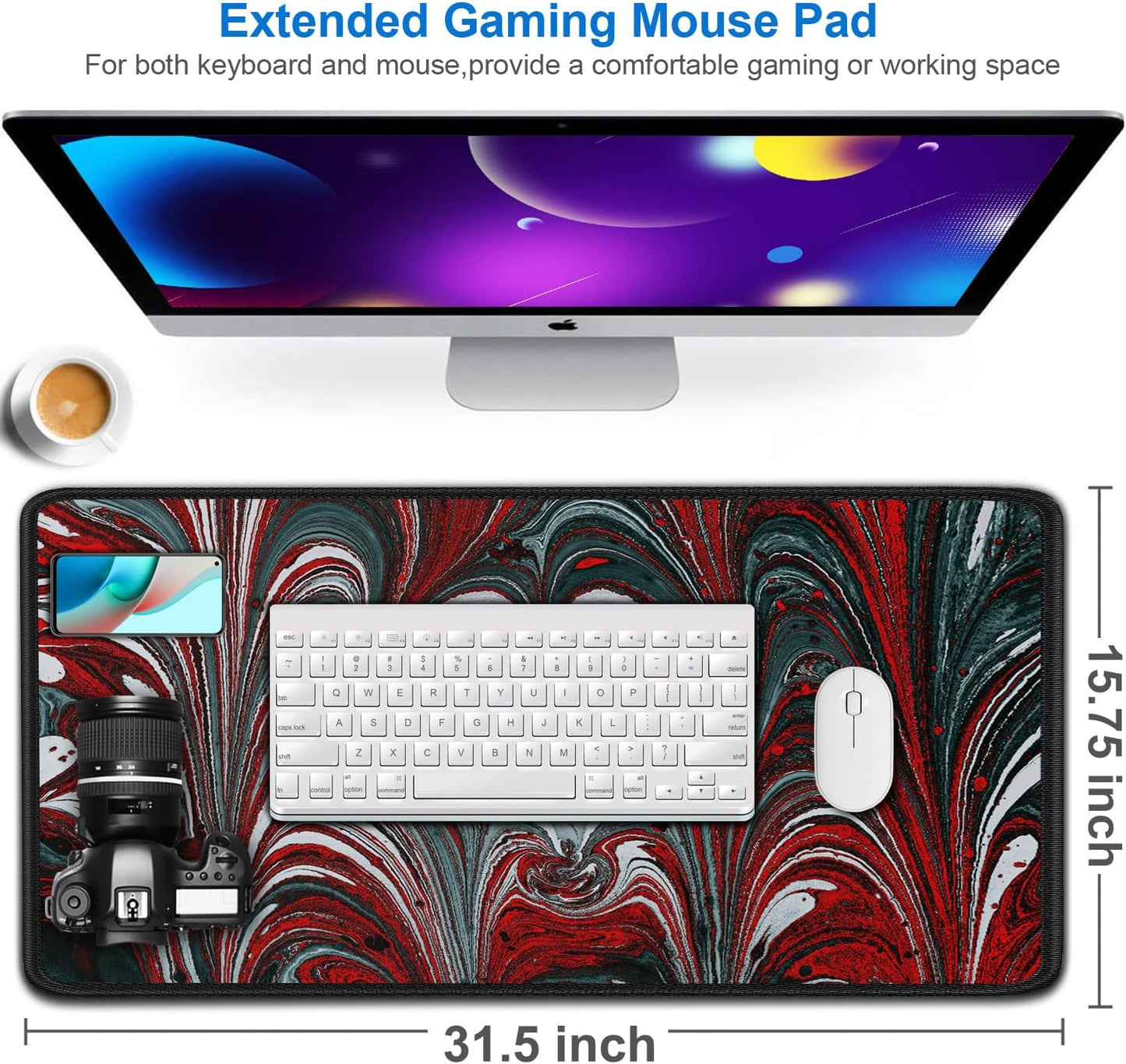 Gaming Mouse Pad, 31.5x15.7 inch Large Extended Computer Keyboard Mouse Mat, Water Resist Non-Slip Mousepad Rubber Base Long XXL Desk Mouse Pad for Work & Gaming, Office & Home, Red Heart