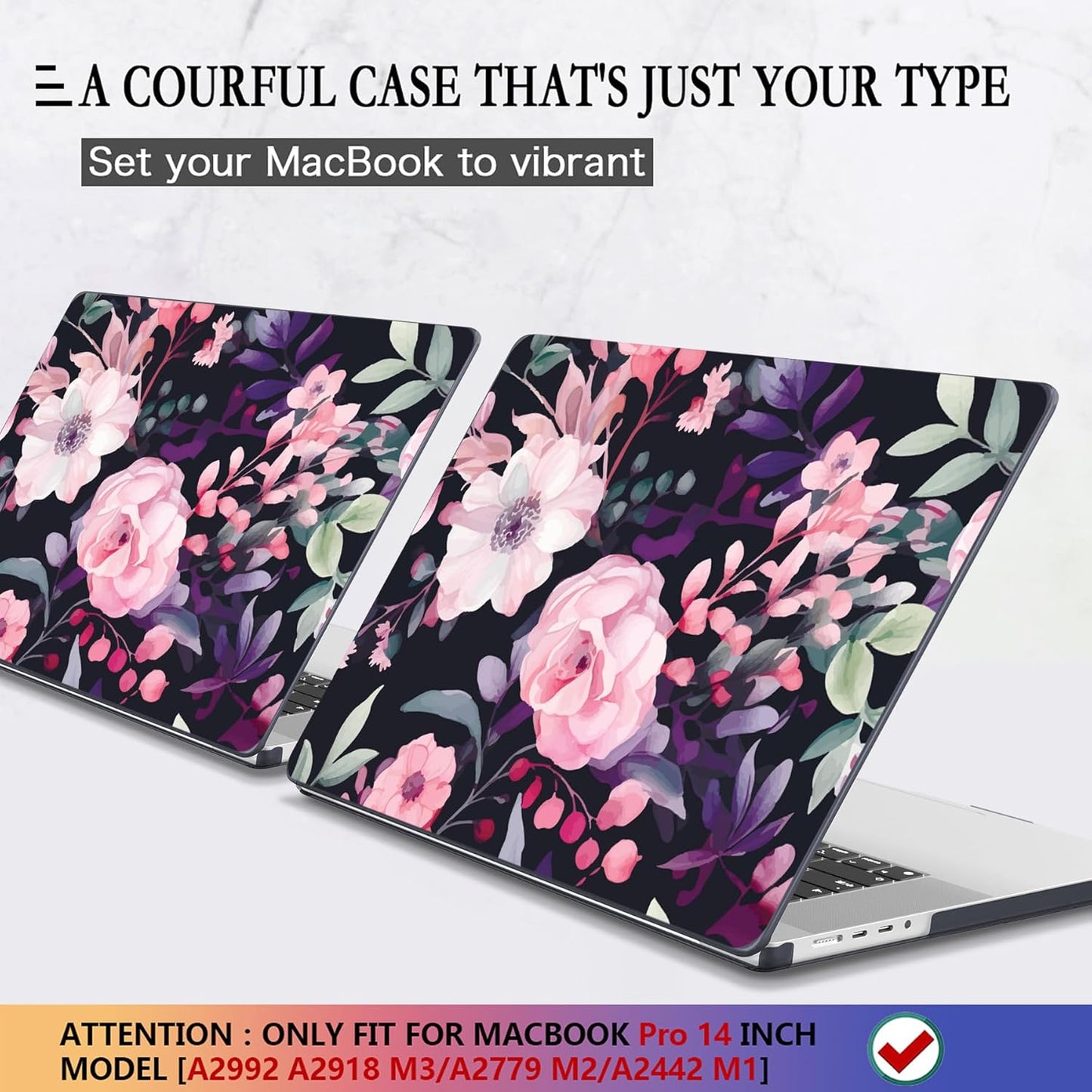 CISSOOK Compatible with MacBook Pro 14 inch Case M4 A3112 A3185 A3401 M3 A2992 A2918 M2 A2779 M1 A2442 Chip 2024 2023 2022 2021 Release, Plastic Hard Shell for MacBook Pro 14.2, Pink Flowers