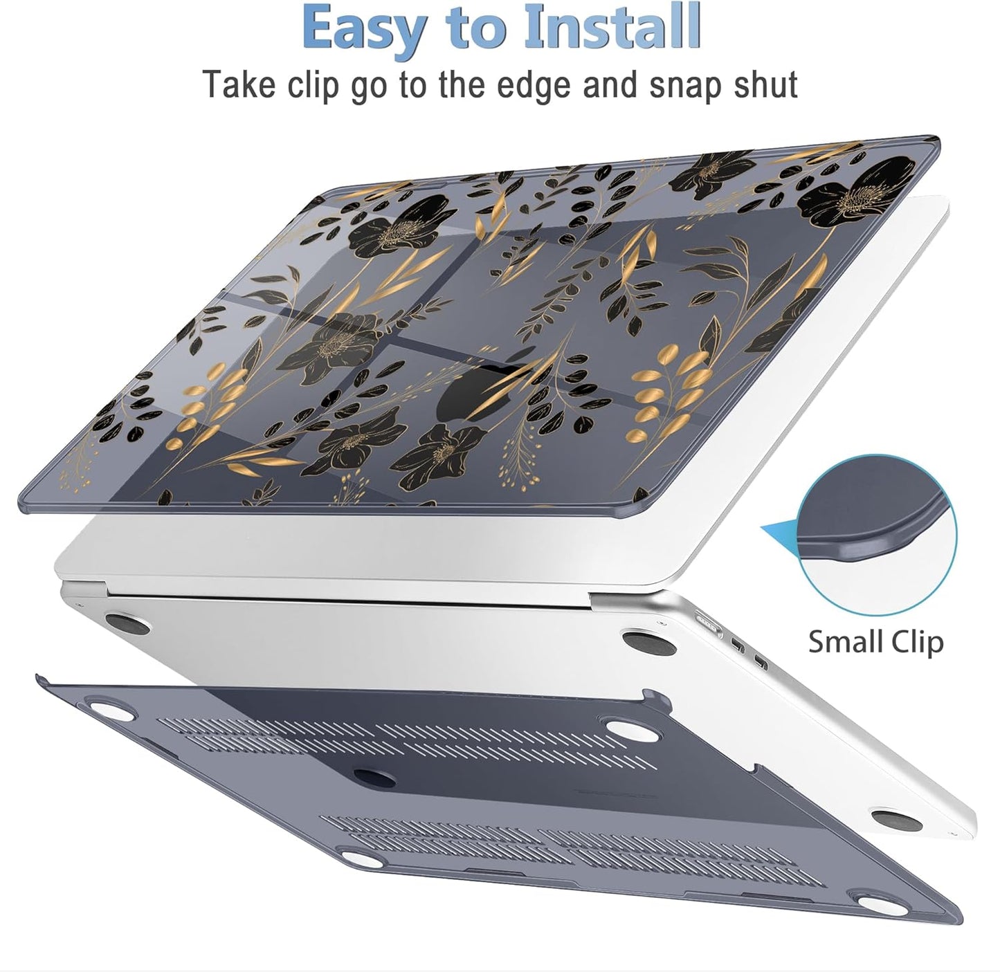 Mektron Compatible with M4 MacBook Air 15 inch Case 2025 A3241 2024 2023 M3 A3114 A2941 M2 Liquid Retina Display Touch ID, Plastic Hard Case & Keyboard Skin & Screen Protector - Gold Floral