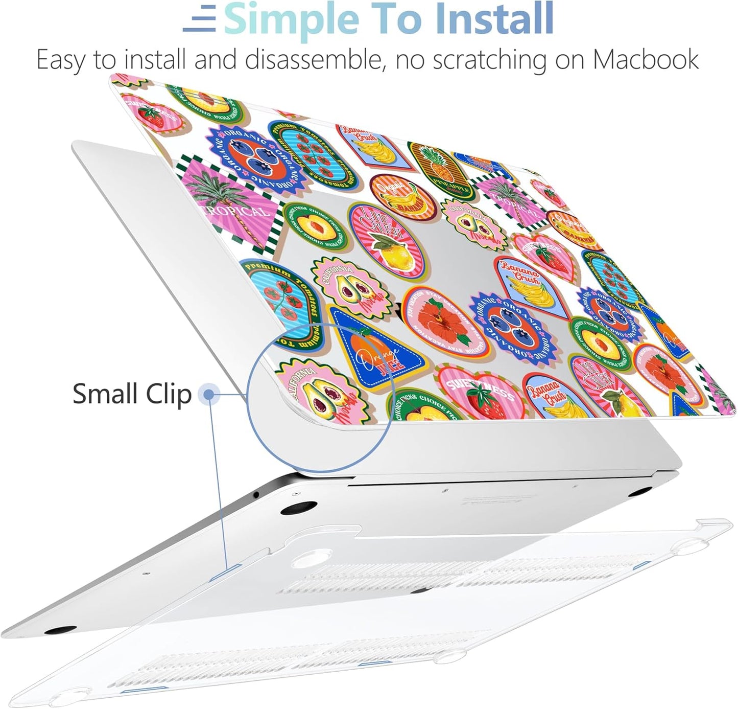 MEEgoodo for MacBook Air 13 inch Case 2021 2020 2019 2018 Released A2337 M1 A2179 A1932 with Touch ID, Plastic Hard Shell & Keyboard Cover Compatible with MacBook Air Case 13.3,Fruit & Sticker