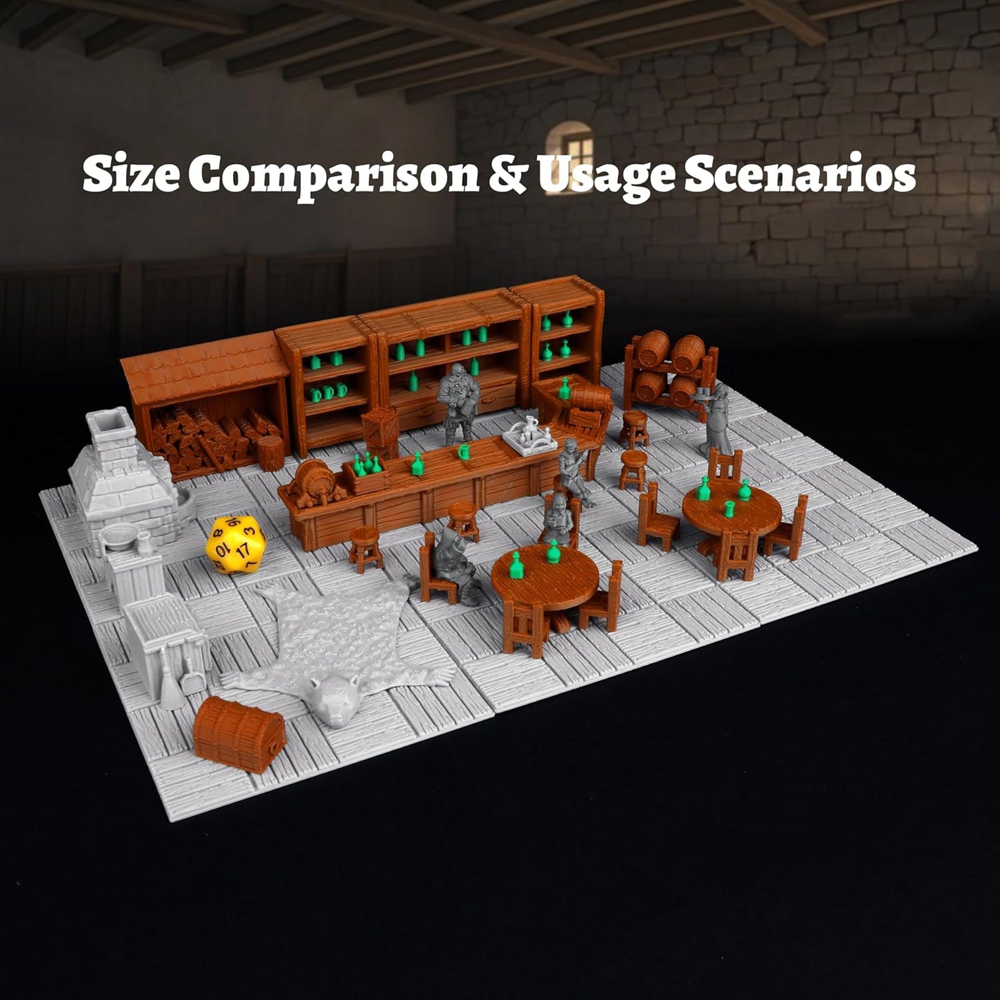 74 Pcs Tavern Bar Furniture RPG Terrain Set – Detailed DND Accessories for Tabletop Role-Playing – Miniature Props for Dungeons and Dragons, TTRPG Maps, and Wargame Campaigns – AF634A