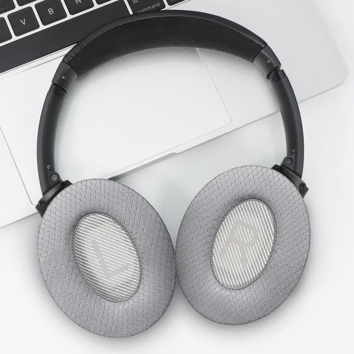 Cooling Gel Headphones Replacement Ear Pads for Bose Quiet Comfort QC35, Mesh Soccer Net Fabric Breathable Sports Fabric, Extra Thick & Cooler for Longer, Softer Memory Foam - Gray