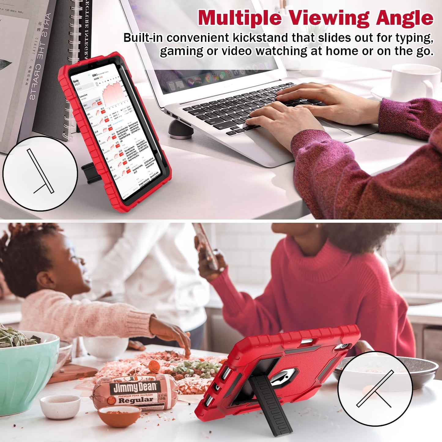 Grifobes Case for iPad Mini 7 (A17 Pro) 2024 / Mini 6 2021 8.3 inch, Heavy Duty Shockproof Rugged Cover with Pencil Holder Stand, for I Pad Mini 7th/6th Gen 8.3" Case for Kids Boys (Red+Black)