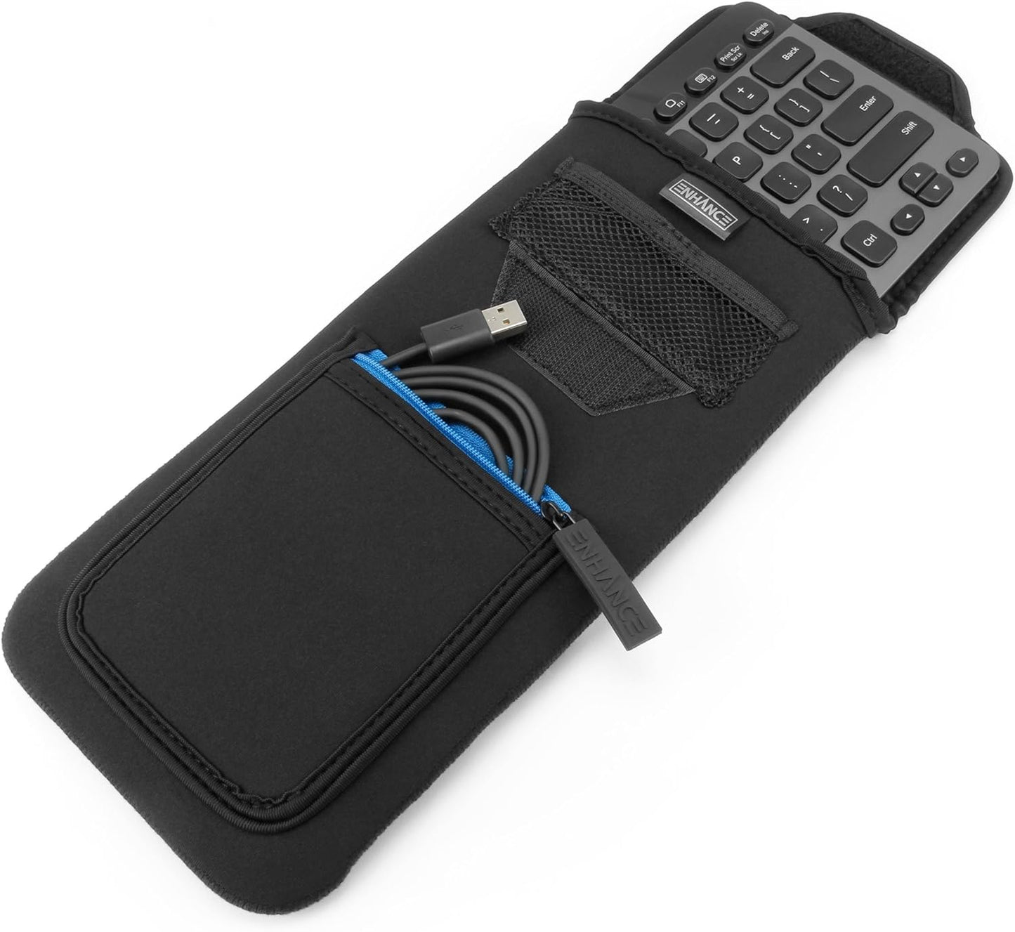 ENHANCE Bluetooth Keyboard Sleeve Case for Logitech K810, Anker, Apple Magic Keyboard (up to 11.5 Inches) with Neoprene Construction, Wireless Mouse Storage & Cable and Charger Pouch
