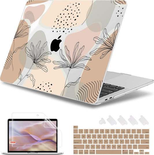 May Chen Compatible with MacBook Pro 13 inch Case 2022 2021 2020 Release Models A2338 M2 M1 A2251 A2289, Hard Hard Shell Case with Keyboard Cover for MacBook Pro 13 inch, Flowers and Leaves